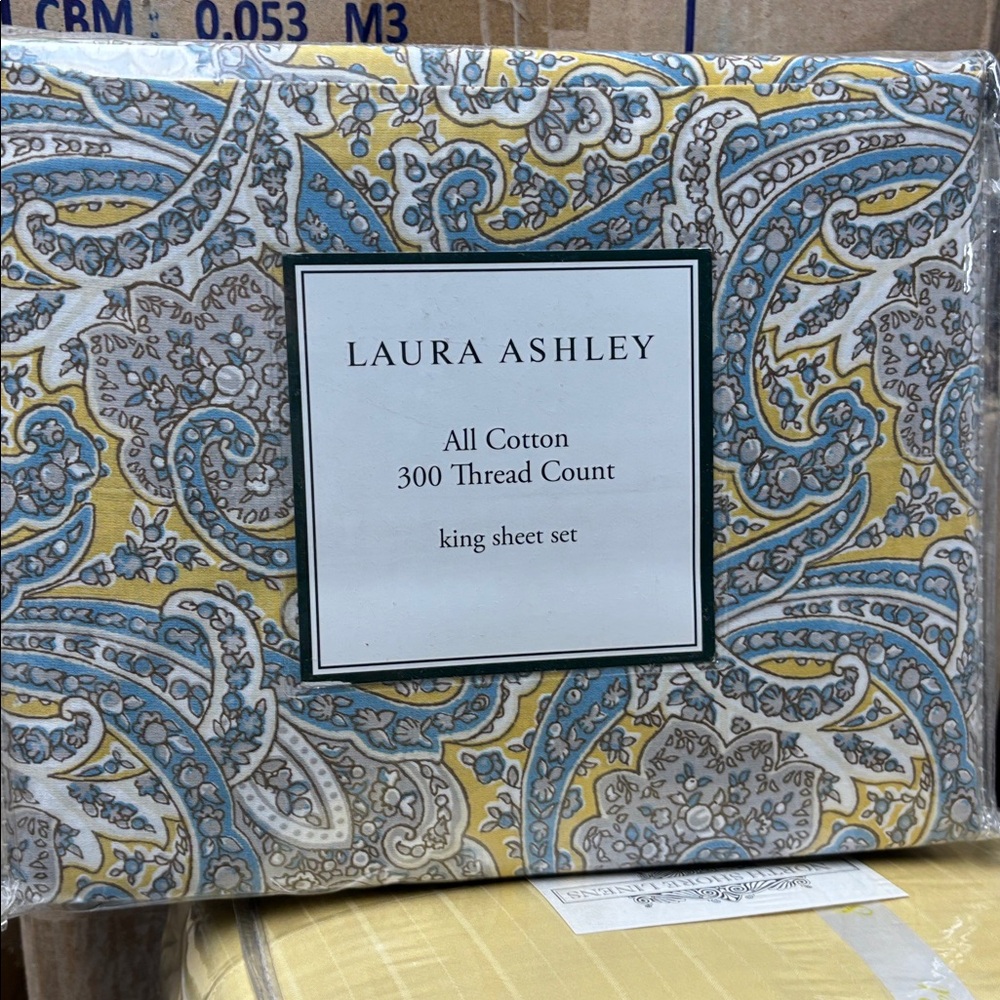 Laura Ashley Blue and Yellow Paisley King Sheet Set - Picture 4 of 4